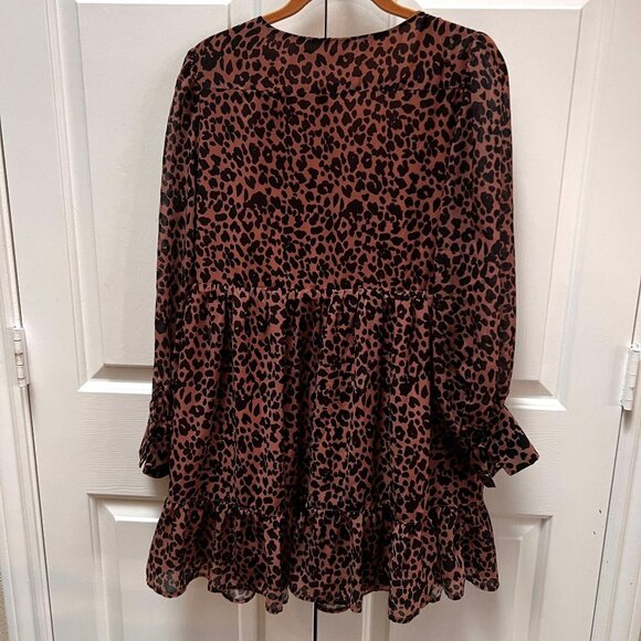 Lulus Small Leopard Print Tiered Romantic Coquette Baby Doll Dress Long Sleeve - Picture 11 of 11